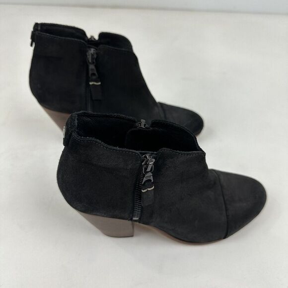 RAG & BONE NEW YORK Margot Black Leather Heeled Side Zip Ankle Booties 7.5/37.5 - Picture 7 of 13
